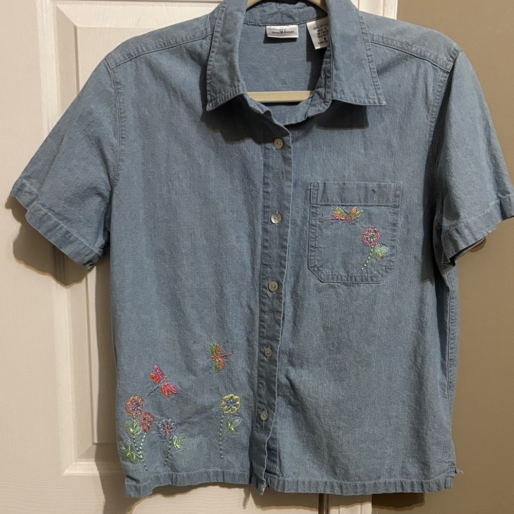Floral Embroidered Denim Women's Shirt